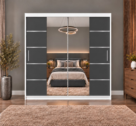 Dressing Marissa, 160x60x200cm, cu oglinda, Alb/Antracit, Pal 18 mm [2]