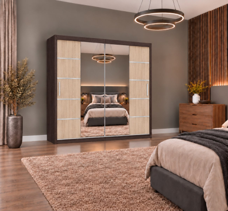 Dressing Marissa, 180x60x200cm, cu oglinda, Wenge-Sonoma, Pal 18 mm [4]
