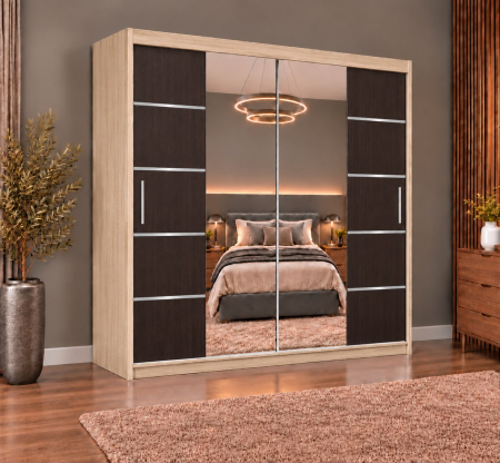 Dressing Marissa, 180x60x200cm, cu oglinda, Sonoma / Wenge, Pal 18 mm