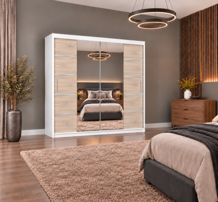 Dressing Marissa, 180x60x200cm, cu oglinda, Alb/Sonoma, Pal 18 mm [4]