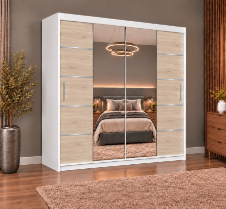 Dressing Marissa, 180x60x200cm, cu oglinda, Alb/Sonoma, Pal 18 mm