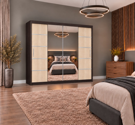 Dressing Marissa, 200x60x200cm, cu oglinda, Wenge / Sonoma, Pal 18 mm [4]