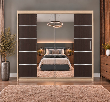 Dressing Marissa, 200x60x200cm, cu oglinda, Sonoma / Wenge, Pal 18 mm [2]