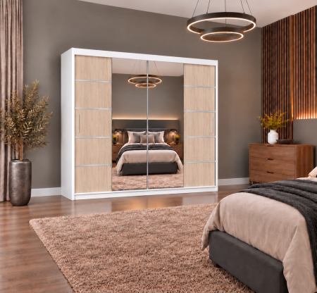 Dressing Marissa, 200x60x200cm, cu oglinda, Alb/Sonoma, Pal 18 mm [4]