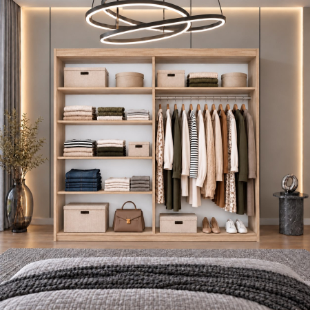 Dressing Marissa, 200x60x200cm, cu oglinda, Sonoma / Wenge, Pal 18 mm [3]