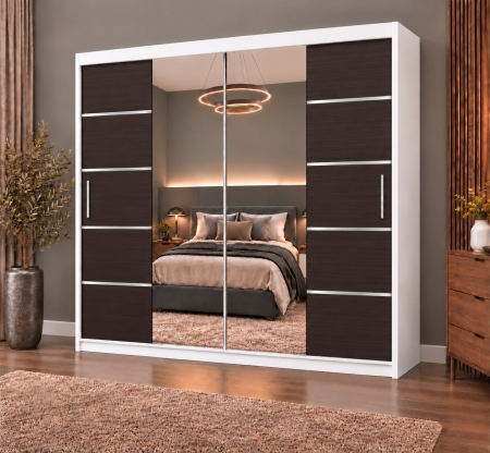 Dressing Marissa, 200x60x200cm, cu oglinda, Alb / Wenge, Pal 18 mm [1]