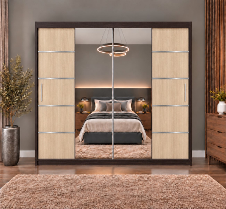 Dressing Marissa, 200x60x200cm, cu oglinda, Wenge / Sonoma, Pal 18 mm [2]