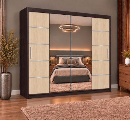 Dressing Marissa, 200x60x200cm, cu oglinda, Wenge / Sonoma, Pal 18 mm