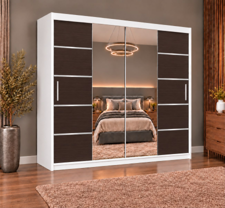 Dressing Marissa, 200x60x200cm, cu oglinda, Alb/Antracit, Pal 18 mm