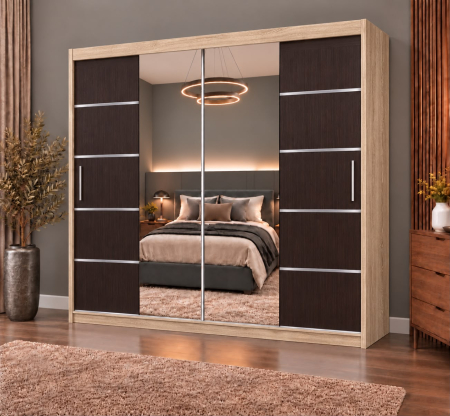 Dressing Marissa, 200x60x200cm, cu oglinda, Sonoma / Wenge, Pal 18 mm [1]
