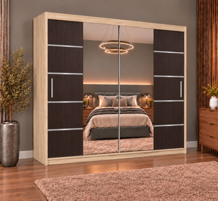 Dressing Marissa, 200x60x200cm, cu oglinda, Sonoma / Wenge, Pal 18 mm