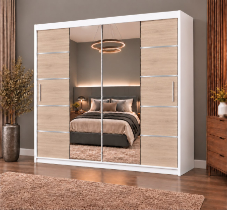 Dressing Marissa, 200x60x200cm, cu oglinda, Alb/Sonoma, Pal 18 mm [1]