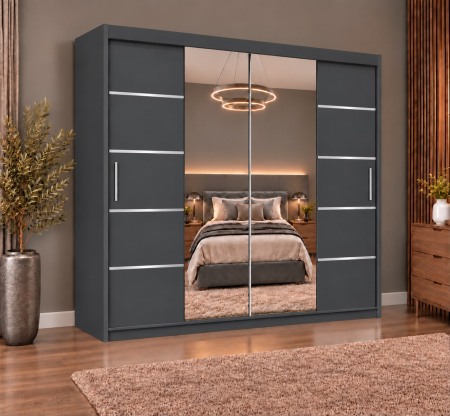 Dressing Marissa, 200x60x200cm, cu oglinda, Antracit, Pal 18 mm