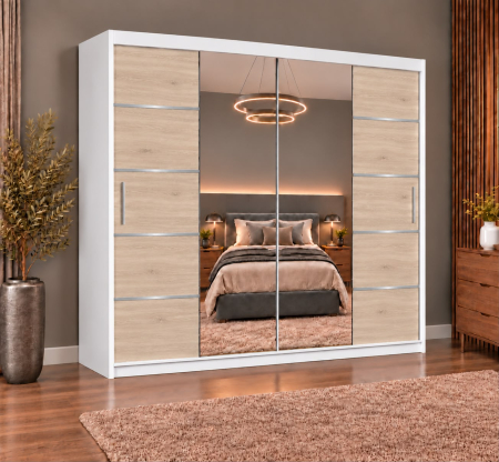 Dressing Marissa, 200x60x200cm, cu oglinda, Alb/Sonoma, Pal 18 mm