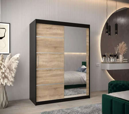 Dressing Sebastian, 140x60x200cm, cu oglinda, Wenge/Sonoma, Pal 18 mm