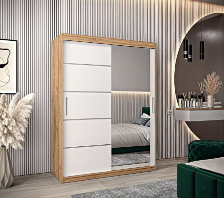 Dressing Sebastian, 140x60x200cm, cu oglinda, Sonoma/Alb, Pal 18 mm