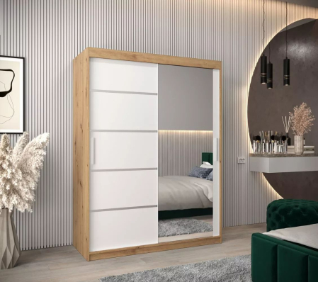 DRESSINGURI - Dressing Sebastian, 160x60x200cm, cu oglinda, Sonoma/Alb,  Pal 18 mm