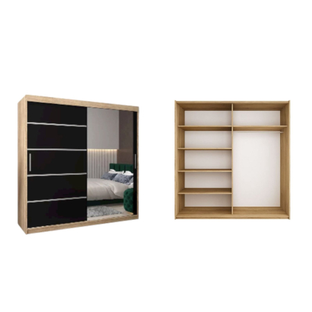 Dressing Sebastian, 180x60x200cm, cu oglinda, Sonoma / Wenge, Pal 18 mm [2]