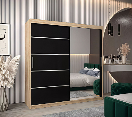 Dressing Sebastian, 180x60x200cm, cu oglinda, Sonoma/Wenge, Pal 18 mm