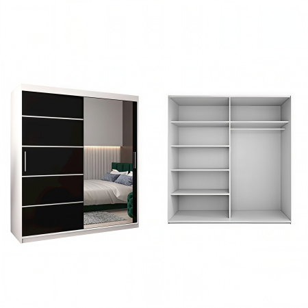 Dressing Sebastian, 180x60x200cm, cu oglinda, Alb / Wenge, Pal 18 mm [1]