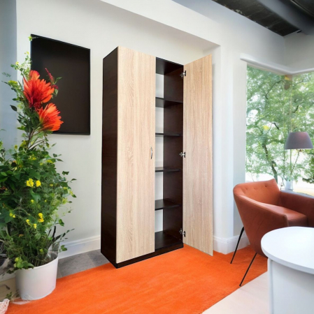 Dulap 2 usi, 197x80x40 cm, 4 polite, Wenge+Stejar Sonoma, Pal 18 mm [2]