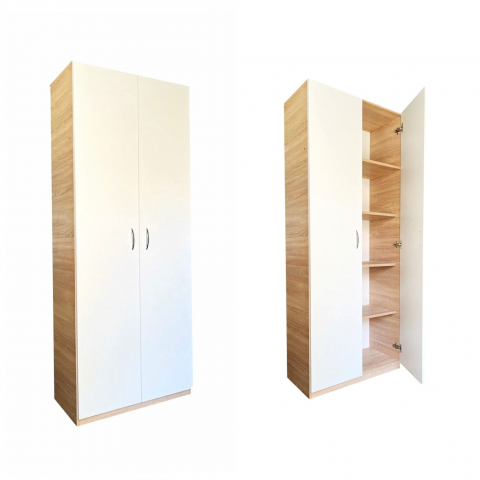 Dulap 2 usi, 197x80x40 cm, 4 polite, Stejar Sonoma+Alb, Pal 18 mm [1]