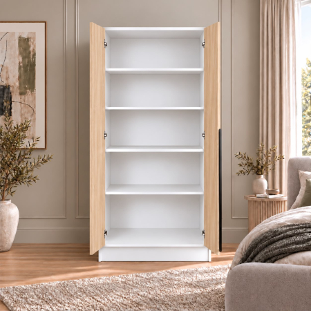 Dulap Alb/Sonoma 2 usi, manere negre, 200x80x40 cm, Pal 18 mm [2]