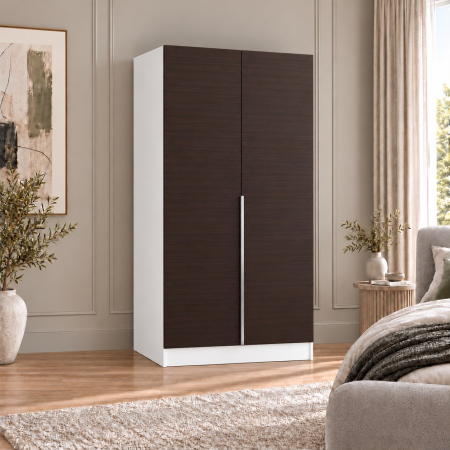 Dulap Alb/Wenge 2 usi, manere argintii, 200x80x40 cm, Pal 18 mm
