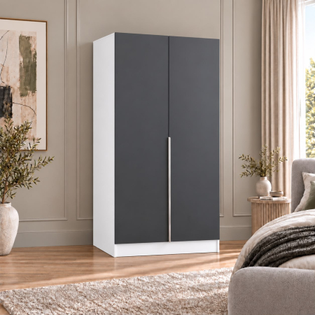 Dulap Alb/Antracit 2 usi, manere argintii, 200x80x40 cm, Pal 18 mm