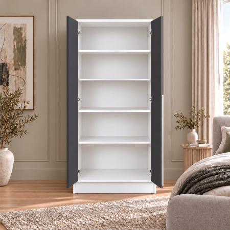 Dulap Alb/Antracit 2 usi, manere argintii, 200x80x40 cm, Pal 18 mm [3]