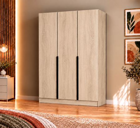 Dulap Vento 3 usi, 150x50x200 cm, Stejar Sonoma, manere negre, Pal 18 mm [2]