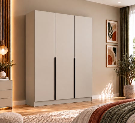 DULAPURI 3 USI - Dulap Vento 3 usi, 150x50x200 cm, Casmir, manere negre, Pal 18 mm