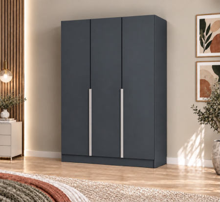 Dulap Vento 3 usi, 150x50x200 cm, Antracit, manere argintii, Pal 18 mm [2]