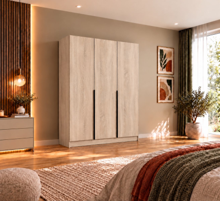 Dulap Vento 3 usi, 150x50x200 cm, Stejar Sonoma, manere negre, Pal 18 mm [4]