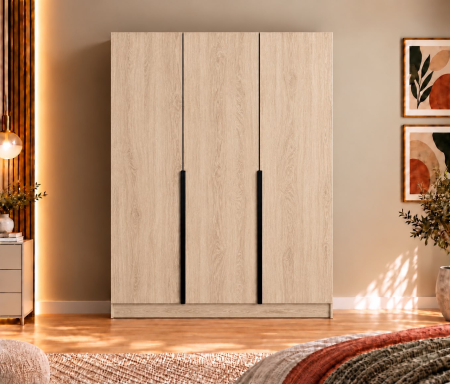Dulap Vento 3 usi, 150x50x200 cm, Stejar Sonoma, manere negre, Pal 18 mm [1]