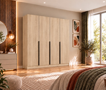 Dulap Vento 4 usi, 200x50x200 cm, Stejar Sonoma, manere negre, Pal 18 mm [4]