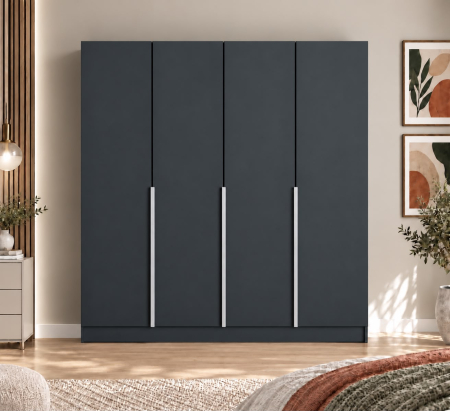 Dulap Vento 4 usi, 200x50x200 cm, Antracit, manere argintii, Pal 18 mm [1]