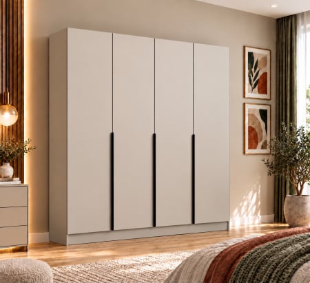 DULAPURI 4 USI - Dulap Vento 4 usi, 200x50x200 cm, Casmir, manere negre Pal 18 mm