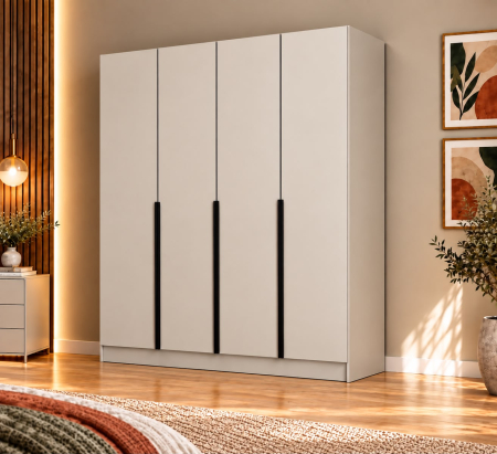Dulap Vento 4 usi, 200x50x200 cm, Casmir, manere negre Pal 18 mm [2]