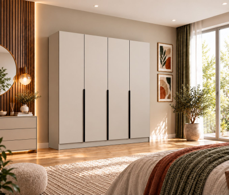 Dulap Vento 4 usi, 200x50x200 cm, Casmir, manere negre Pal 18 mm [4]