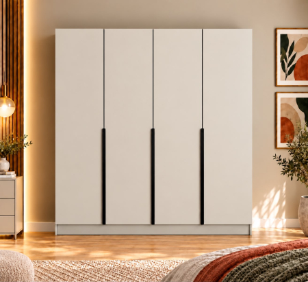 Dulap Vento 4 usi, 200x50x200 cm, Casmir, manere negre Pal 18 mm [1]