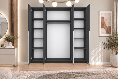 Dulap Vento 4 usi, 200x50x200 cm, Antracit, manere argintii, Pal 18 mm [5]