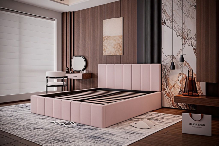 PATURI CU SOMIERA RABATABILA - Pat Alex, 120x200 cm, Roz, cu Somiera Rabatabila