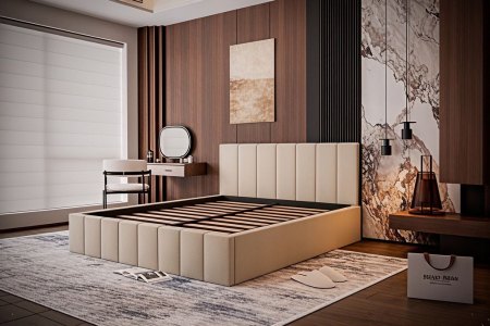 Pat Alex, 140x200 cm, Crem, cu Somiera Rabatabila