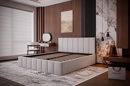 PATURI CU SOMIERA RABATABILA - Pat Alex, 160x200 cm, Gri deschis, cu Somiera Rabatabila