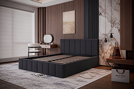 PATURI CU SOMIERA RABATABILA - Pat Alex, 180x200 cm, Gri inchis, cu Somiera Rabatabila