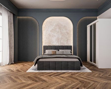 Pat Alex Gri Inchis, 180x200 cm + Dressing Alex Alb cu oglinda, 140x200 cm [1]