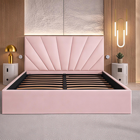 PATURI CU SOMIERA RABATABILA - Pat Cami, 120x200 cm, Roz , cu Somiera Rabatabila