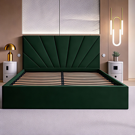 PATURI CU SOMIERA RABATABILA - Pat Cami, 140x200 cm, Verde, cu Somiera Rabatabila