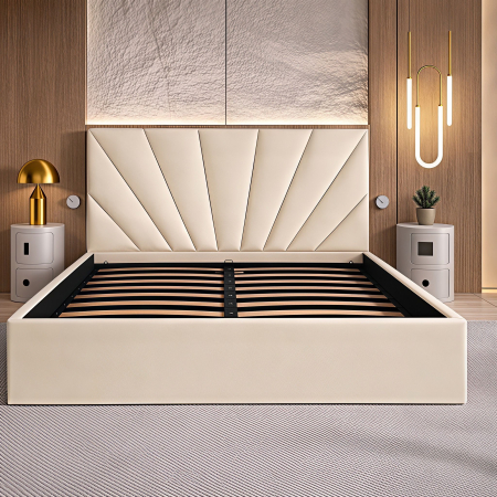 PATURI CU SOMIERA RABATABILA - Pat Cami, 160x200 cm, Gri deschis, cu Somiera Rabatabila